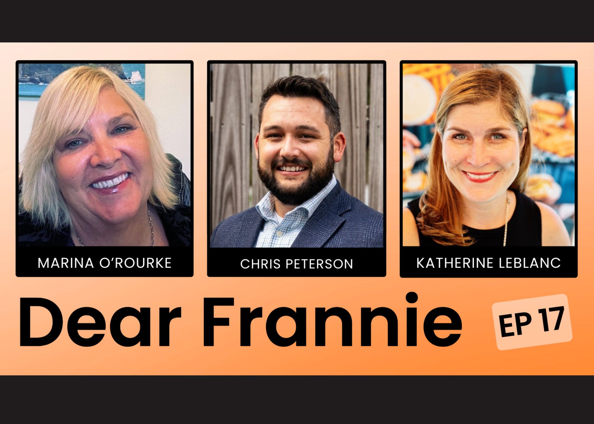 Image of Marina O'Rourke, Chris Peterson, and Katherine Leblanc, for the Dear Frannie episode, 17