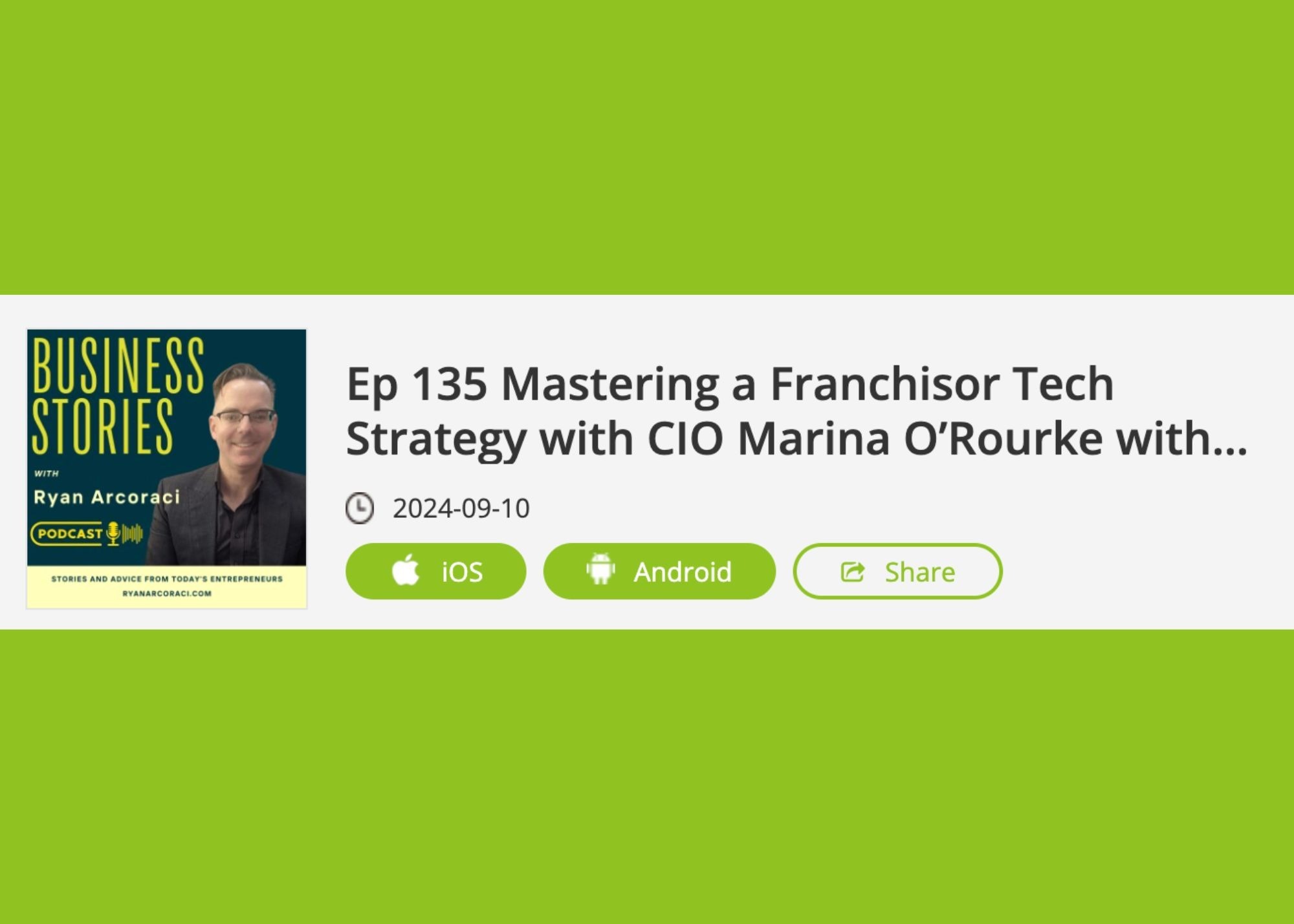 Image showcasing Franchisor Tech Strategy podcast feature for Marina O'Rourke
